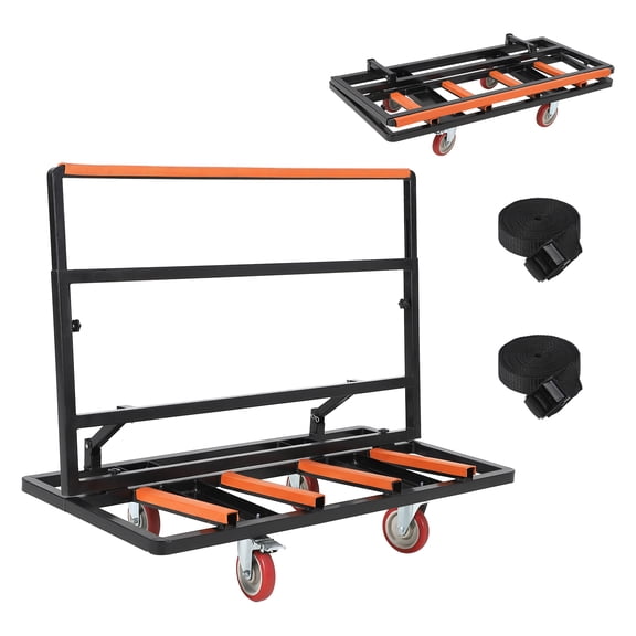 Ataucjin Drywall Cart Dolly, 2000 Lbs Load Capacity Steel Panel Truck Cart with Adjustable Handle, 5" Swivel Casters & Tie-Down Strap for Handling Plywood, Plasterboard, Glass
