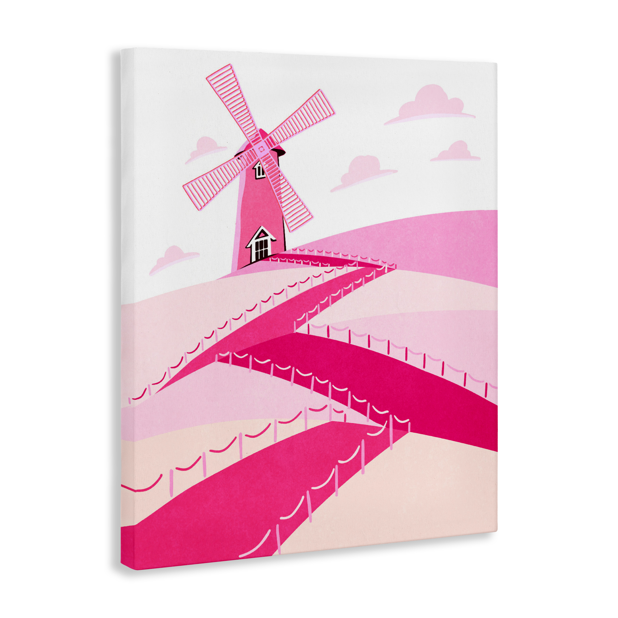 Pink Hills and Windmill Canvas Wall Art, design by Ziwei Li