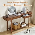 thumbnail image 6 of Wirrytor Long Console Table with Drawers for Living Room, Narrow Fluted Sofa Table with Open Storage Shelf, Couch Table Behind Sofa, Entryway table, Hallway Table ,Walnut, 6 of 7