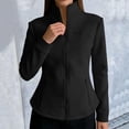 thumbnail image 2 of Breezora Women's Stand Collar Slim Fit Long Sleeve Jacket with Full Zip and Side Pockets for Casual Outerwear XL Size Black, 2 of 7