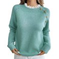 thumbnail image 2 of Karymi Womens Tops Crew Neck Long Sleeve Knit Sweater, Solid Pullover Jumper with Hollow Out Sleeves and Shoulder Decorative Buttons, 2 of 6
