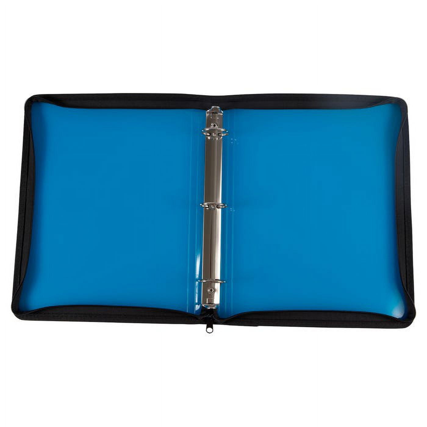 JAM Paper Plastic Zipper Binders, 11.5 x 10.25 x 1.5 inches, Blue, 1 Pack