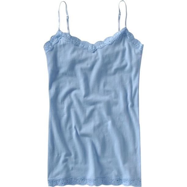 Aeropostale Womens Solid Classic Lace Cami Tank Top, azul, mediano