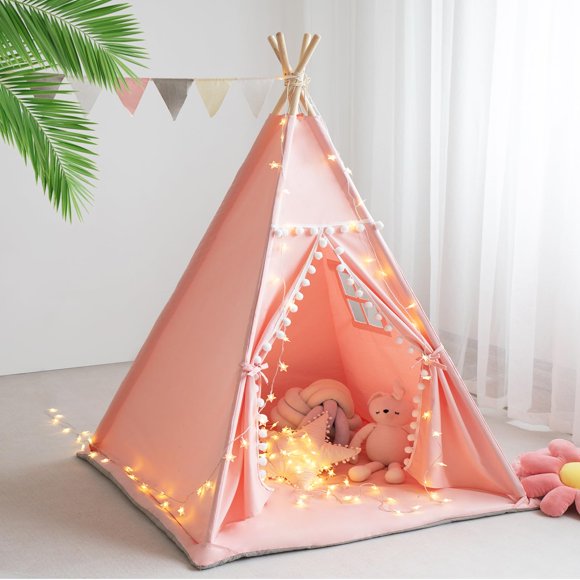 Carpa tipo tipi RONGFA para niños con alfombrilla, luces en forma de estrella y funda de transporte