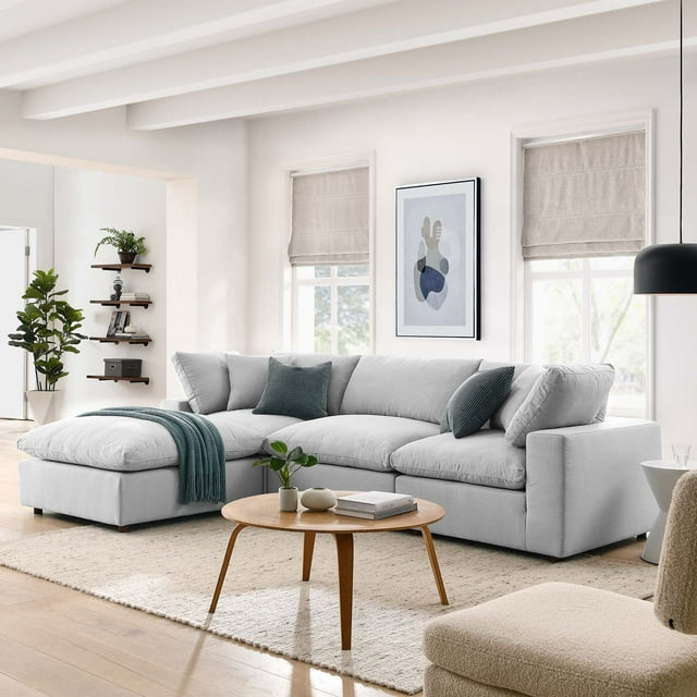 Modway Commix Ensemble de Canapé Sectionnel 4 Pcs Surrembourré Rempli de Duvet, Gris Pâle