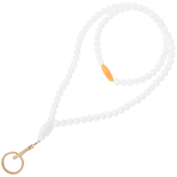 Toyvian White Beaded Badge Lanyard with Rubber Keychain for ID Card Holder and Stylish Display Accessory