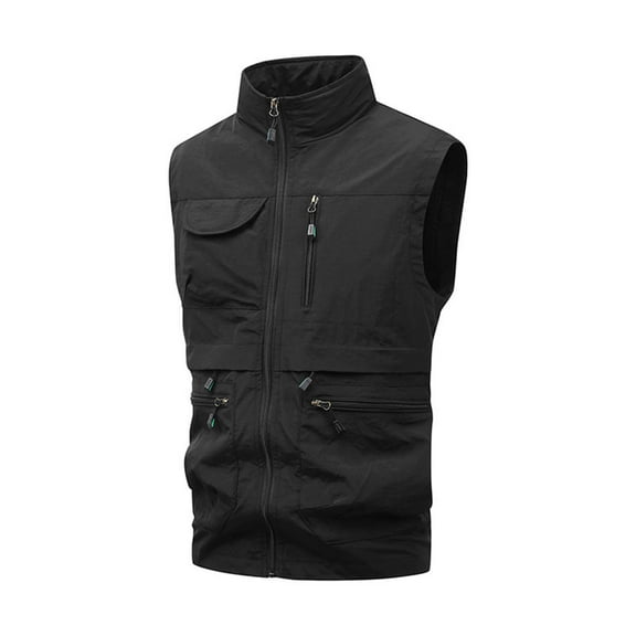 Fewfanhot Men's Plus Size Stand Collar Multi-Pocket Zip Front Vest, Lightweight Outdoor Sports Sleeveless Jacket for Hiking and Travel