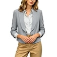 thumbnail image 6 of Business Casual Short Jacket For Women, 3/4 Sleeve Lapel Open Front Blazer With Pockets, Solid Color Cropped Suit Jacket, Professional Work Office Top Gray XL, 6 of 8