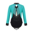 thumbnail image 4 of Lejafay Girls Sparkly Rhinestone Long Sleeve Rhythmic Gymnastics Dance Leotard Figure Ice Skating Blue Green 14, 4 of 7