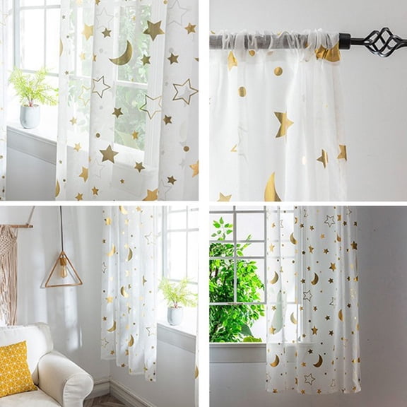 Pattern Moon And The Stars Sheer Curtains Tulle Curtains for Living Room