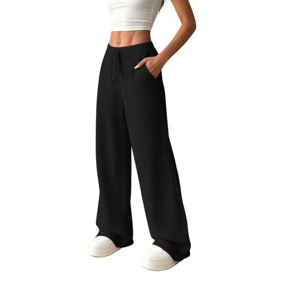 Dxzfnsa Women's Wide Leg Sweatpants Casual Solid Color Straight Leg Sweat Pants Womens Soft Drawstring Elastic Pants with Pockets