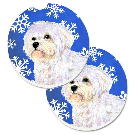 

Carolines Treasures SS4619CARC Maltese Winter Snowflakes Holiday Set of 2 Cup Holder Car Coasters Large multicolor