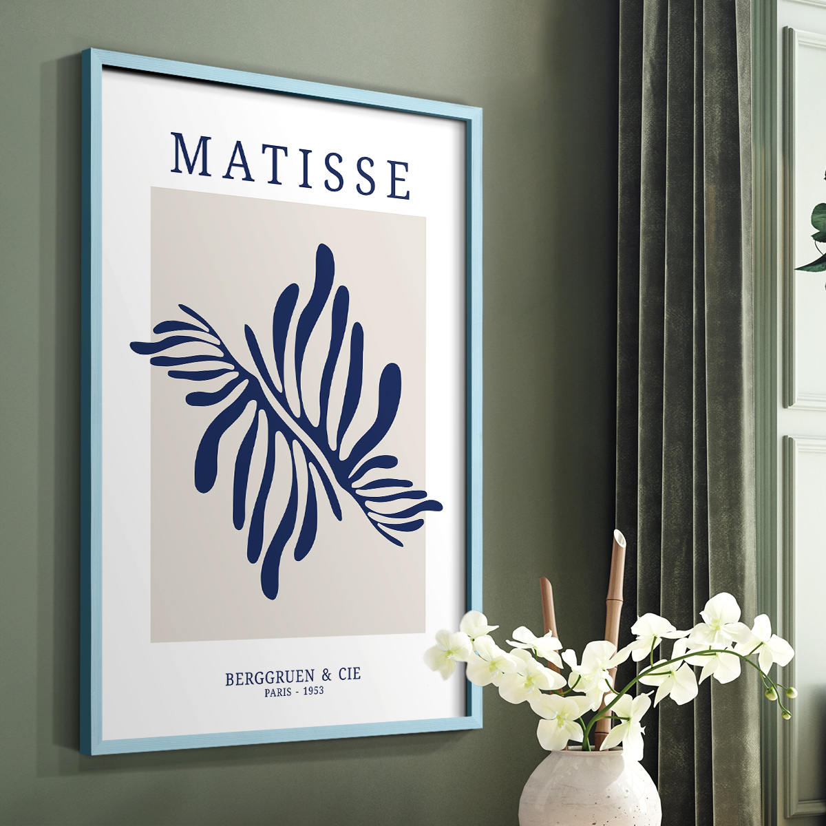 Matisse CDXI in Blue Solid Wood Framed Print No Nail Hanging