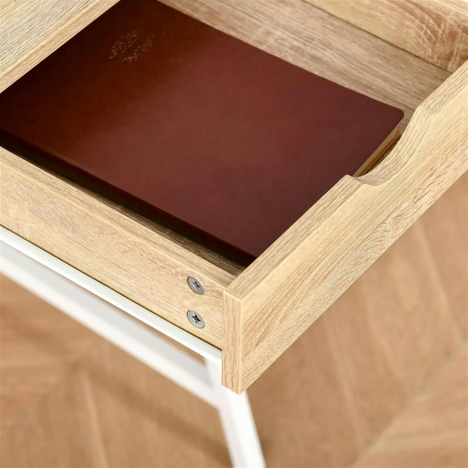 Demi Bonn Modern Office Desk with Drawer and Storage Shelves, Home Computer Desk for Living Room, Office, Study Writing Table PC Desks, Beige