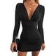 thumbnail image 1 of Mini vestido de cóctel de fiesta sexy con cuello en V y manga larga para mujer Xemadio WRMH-235-10, 1 of 4