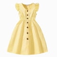 thumbnail image 1 of felwors Robe d'Été Midi Décontractée pour Filles à Manches Volantées, Ligne A, Boutonnée, 4-12 Ans, Jaune, 9-10 Ans, 1 of 8