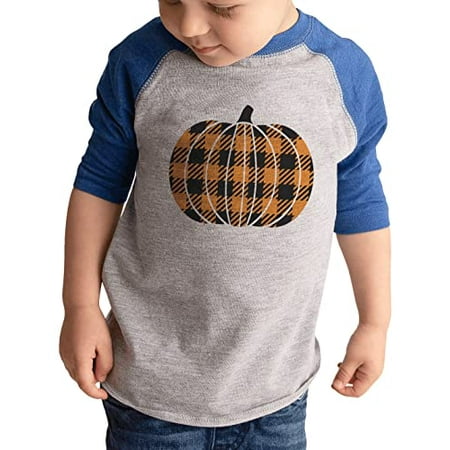 

7 ate 9 Apparel Kids Happy Halloween Shirts - Plaid Pumpkin Shirt - Orange & Black Plaid - Blue Shirt 5T