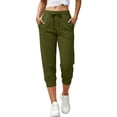 thumbnail image 4 of Womens Capri Joggers with Thin Fleece Drawstring Lounge Sweatpants Army Green Cropped Pants with Pockets Size 2XL, 4 of 8