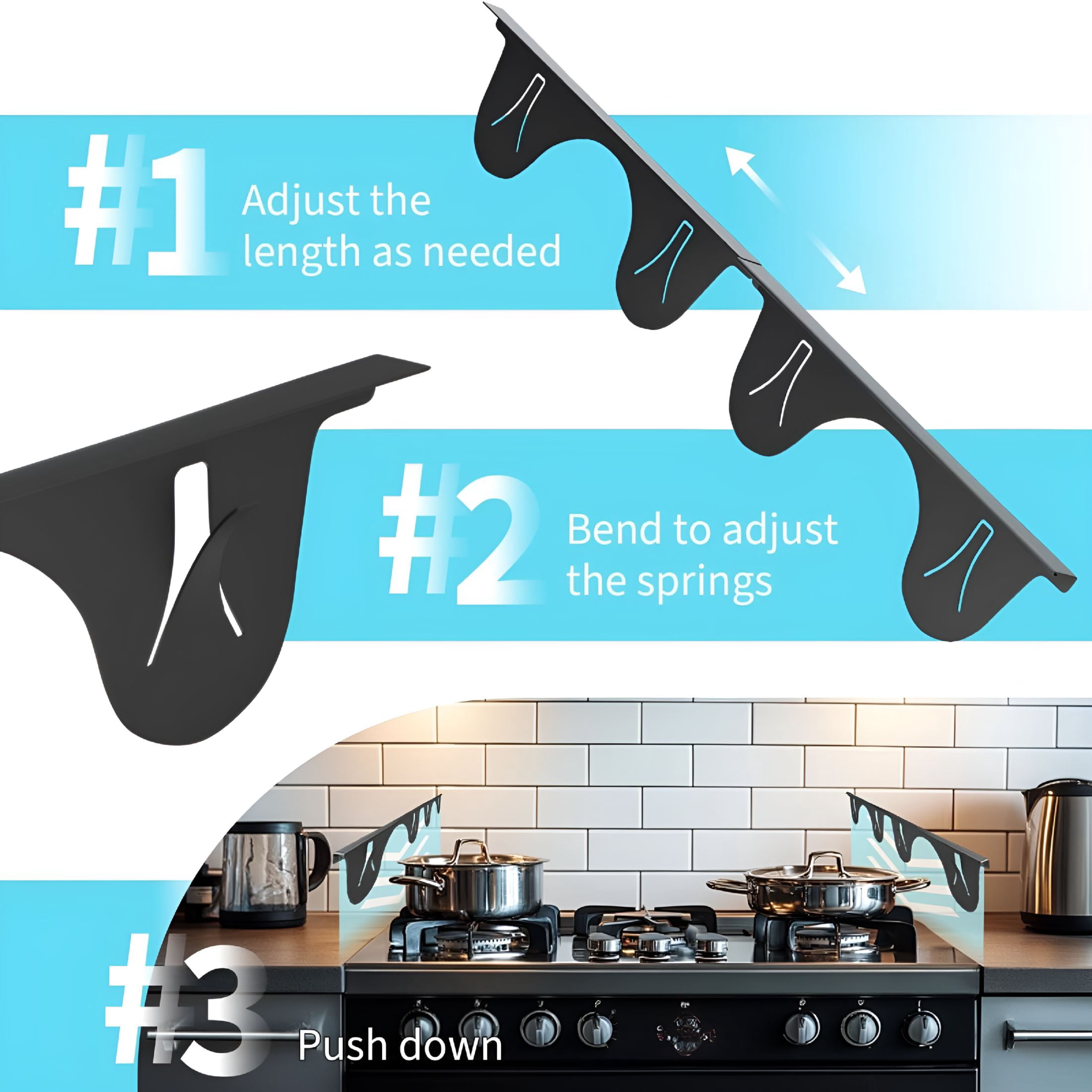 HIBIBUD Stainless Steel Stove Gap Cover (2 Pack,Black),Stove Gap Filler for Kitchen,Range Trim Kit,Heat Resistant with Easy Clean,Adjustable Length 13.8″ to 27.5″