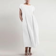 thumbnail image 5 of JUNWELL Caftan Ample Robe Longue pour Femmes Grande Taille Robe en Lin Été Décontractée Sans Manches Col Ras du Cou Poches Robe Maxi, 5 of 5