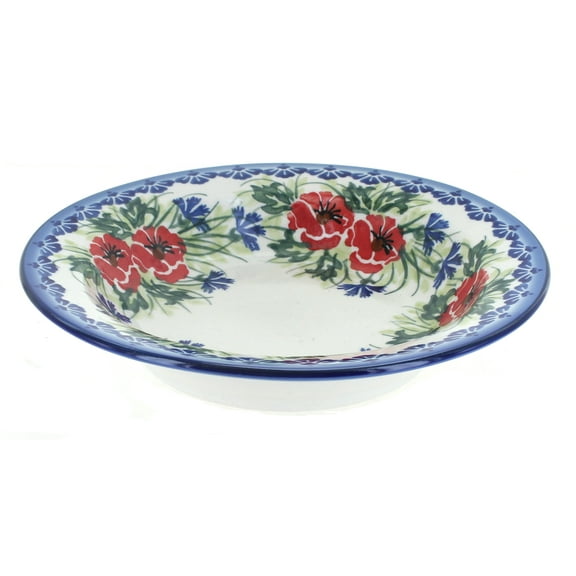 Blue Rose Polish Pottery Cherry Red Bouquet Soup Plate with Rim