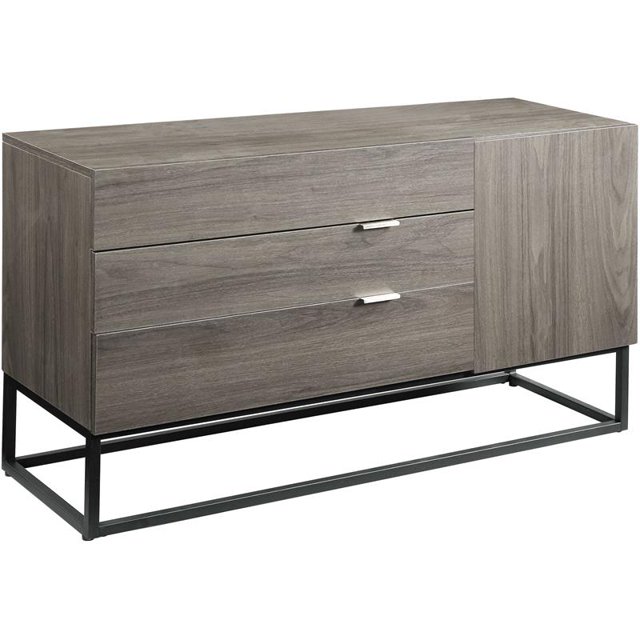 ACME Walden 3-Drawer Wooden Console Table with 1 Door in Rustic Oak and Black