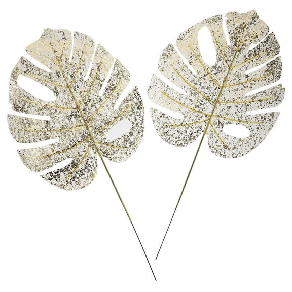 Soimiss 20Pcs Artificial Tropical Leaves Decor Golden Faux Palm Fronds for Home Office Decoration