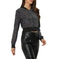thumbnail image 3 of INSPIRE CHIC Women's Sequin Sparkle Zipper Cropped Bomber Jacket S Rainbow, 3 of 5