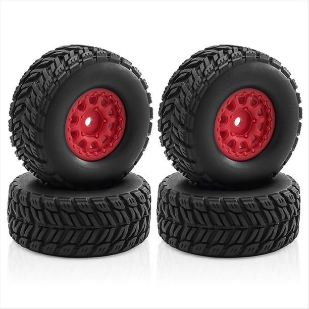 4 Piezas Llantas con Neumáticos para ARRMA 1/14 Mini MOJAVE GROM RC, Accesorios y Piezas de Mejora, Color Rojo.