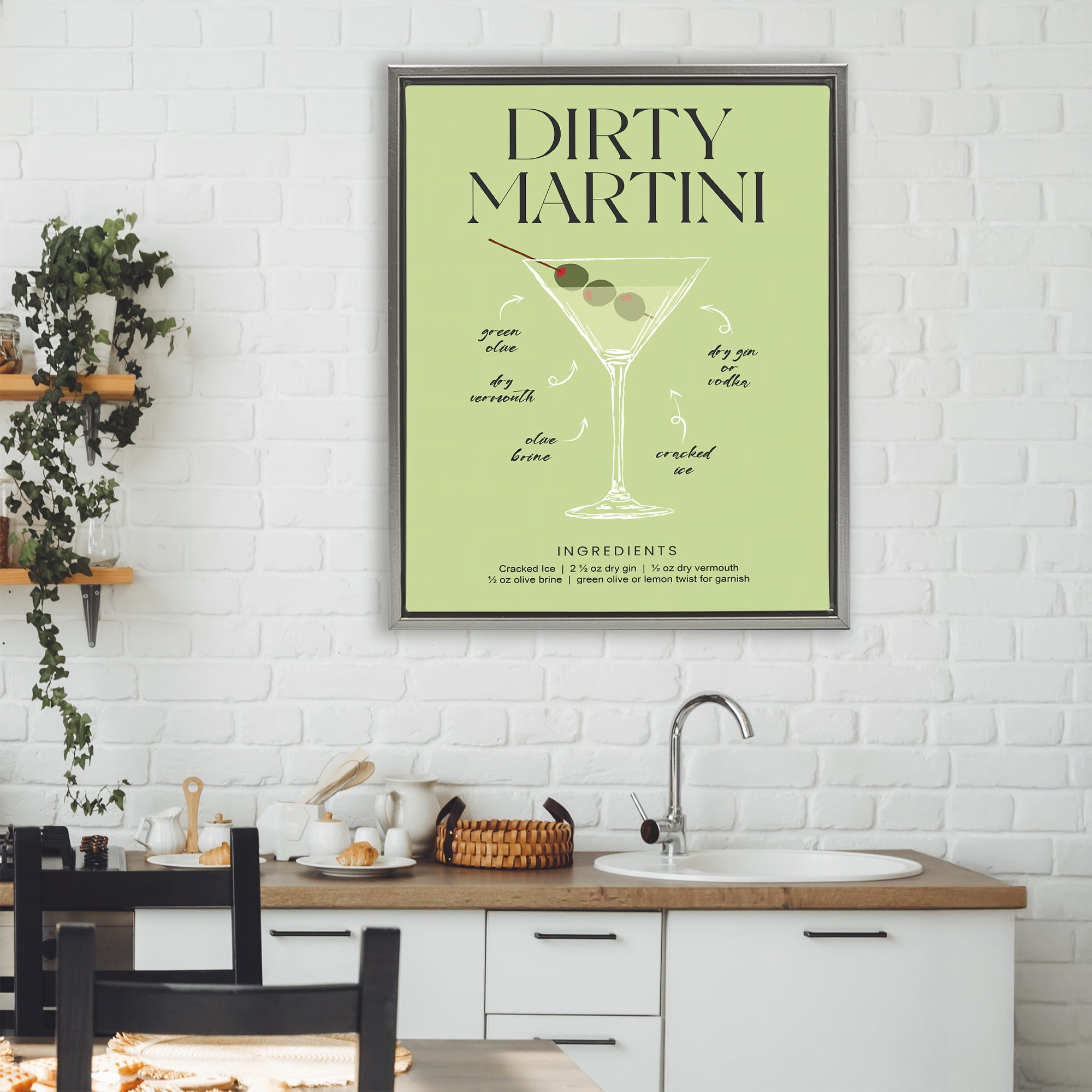 Stupell Industries Dirty Martini Green Recipe Gray Framed Floater Canvas Wall Art, design by Lettered and Lined