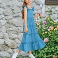 thumbnail image 3 of Girls Dress Boho Flutter Sleeve Tiered A Line Summer Dresses Kids Square Neck Flowy Sundress 3-13 Years, 3 of 5