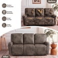 thumbnail image 2 of Leather Look Recliner Couch Cover, 8-Pieces Stretch Recliner Sofa Covers, Soft Reclining Slipcover, Washable Furniture Protector for Pets (3 Seater, Dark Brown), 2 of 7