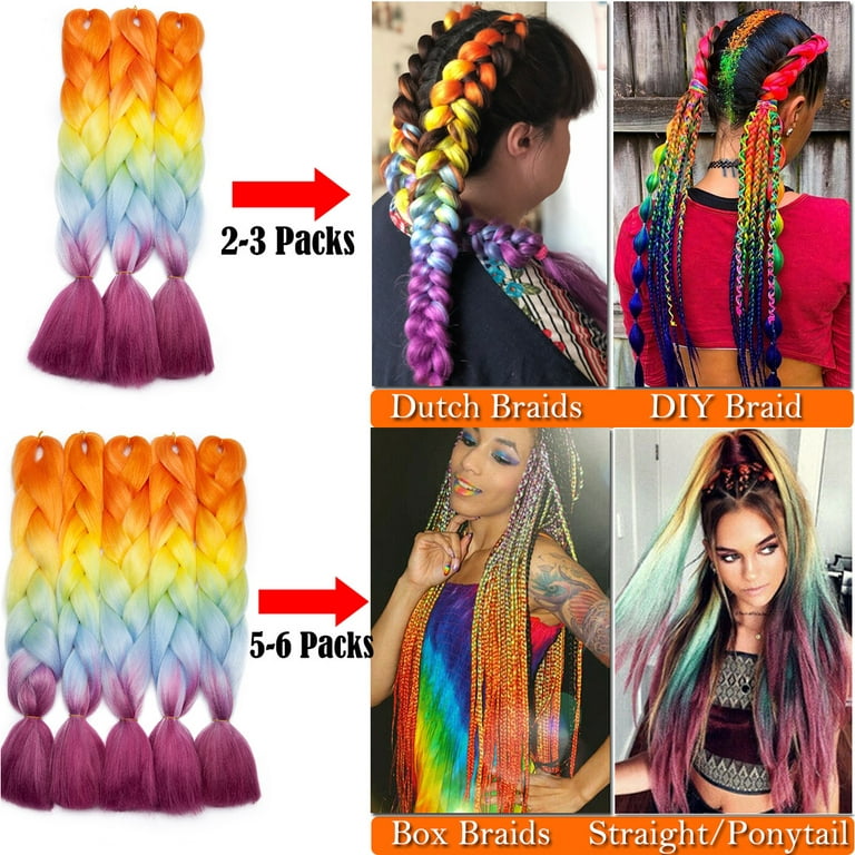 SEGO 3PCS/Lot Ombre Jumbo Braiding Hair Extensions Colored Hair Weave  Synthetic Crochet Twist Box Braid Hair Black/Pink/Blue/Purple Fake Hair  Extension for Women 