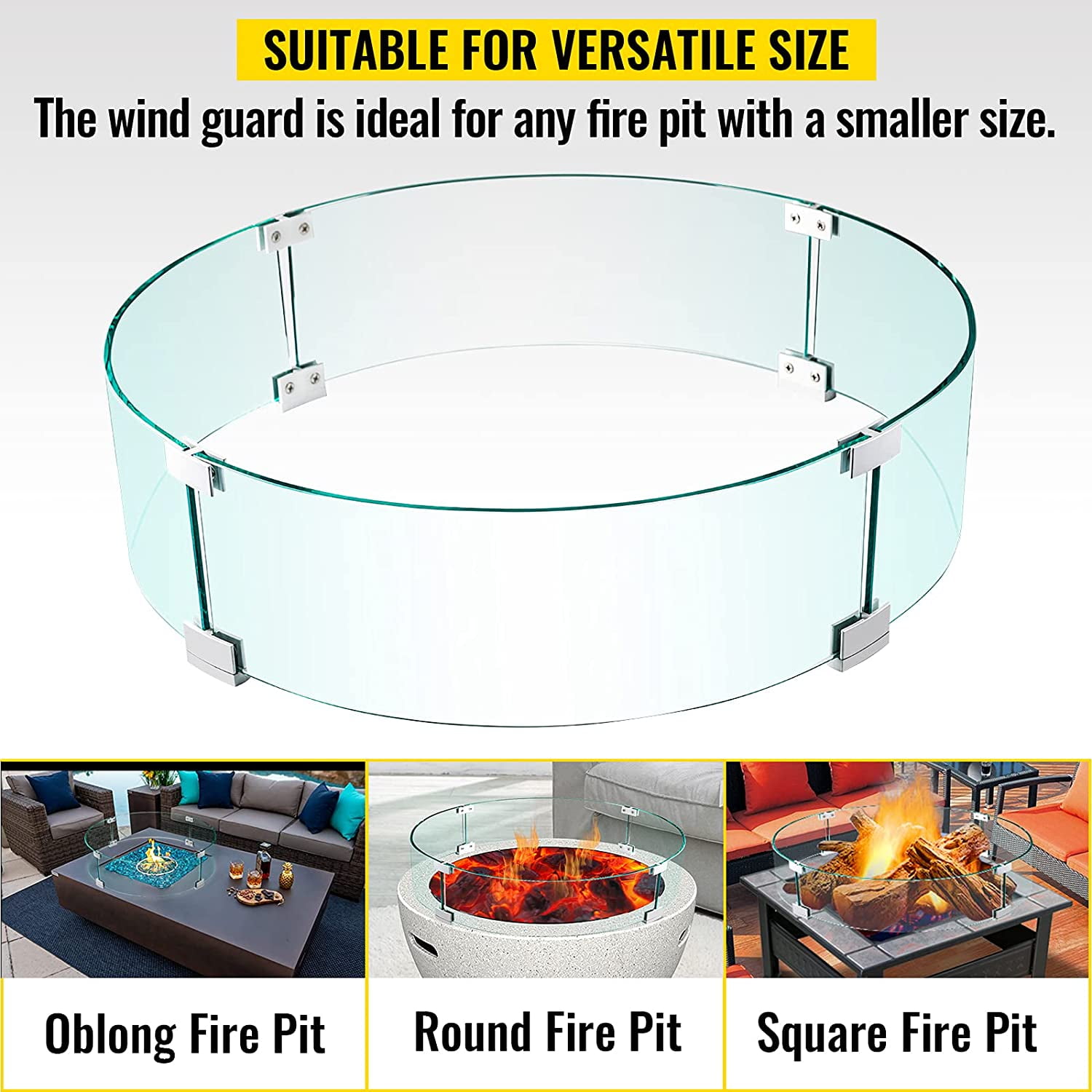 Round 23x8" Details about   American Fireglass Fire Pit Glass Wind Guard 