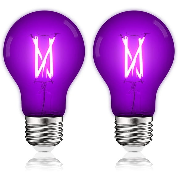 Luxrite A19 Edison LED Purple Light Bulbs 4.5W=60W E26 Base Indoor Outdoor Decoration Party Holiday Lighting 2 Pack