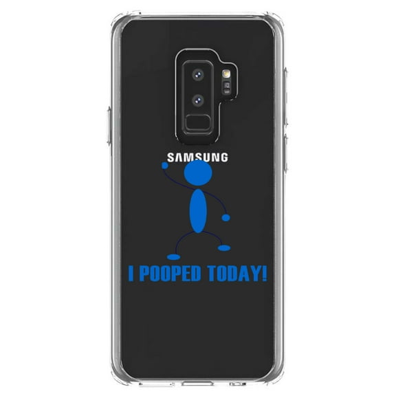 DistinctInk Clear Shockproof Hybrid Case for Samsung Galaxy S9  PLUS (6.2" Screen) - TPU Bumper Acrylic Back Tempered Glass Screen Protector - I Pooped Today!
