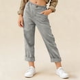 thumbnail image 2 of NAISIBABY Girls Capri Pants, with Pockets Elastic Waist Rolled-Cuff Straight Leg Kids Fashion School Uniform Pants Gray 5T, 2 of 8
