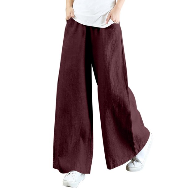Pantalones de cargo Gibobby mujer elásticos transpirables de bolsillo sueltos de algodón y lino Morado XXL