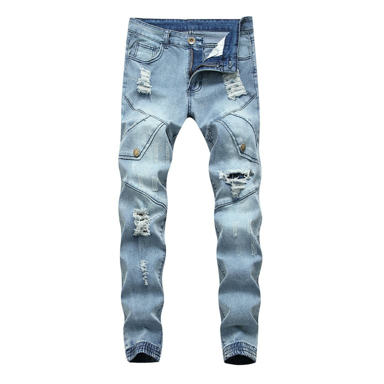 DEOTSY Mens Gym Pants Spring Summer Thin Straight Loose Light Blue Jeans  Youth Clothing Men's Cotton Stretch Denim Jeans Big Size 44 (Size : 36 EU)  : Buy Online at Best Price