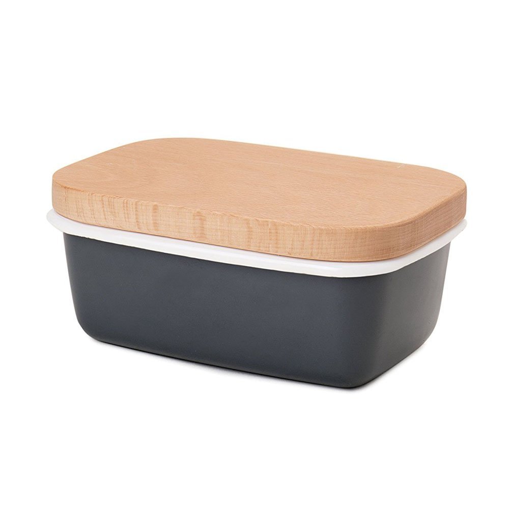 GA Homefavor Enamel Butter Dish Butter Box Container With Wooden Lid