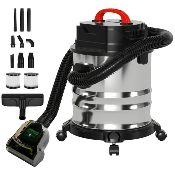 MotorGenic Aspirateur Eau et Poussière, 5 Gallons 1800 W 6 HP en Pointe en Acier Inoxydable pour Atelier, Humide et Sec, avec Filtre et Accessoires pour Maison Garage Atelier Voiture