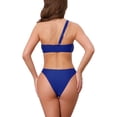 thumbnail image 3 of INSPIRE CHIC Women's Asymmetric One Shoulder Strap Metallic Ring Bikini Sets, 2 Piece Triangle Bottom Swimwear X-Large Royal Blue, 3 of 5