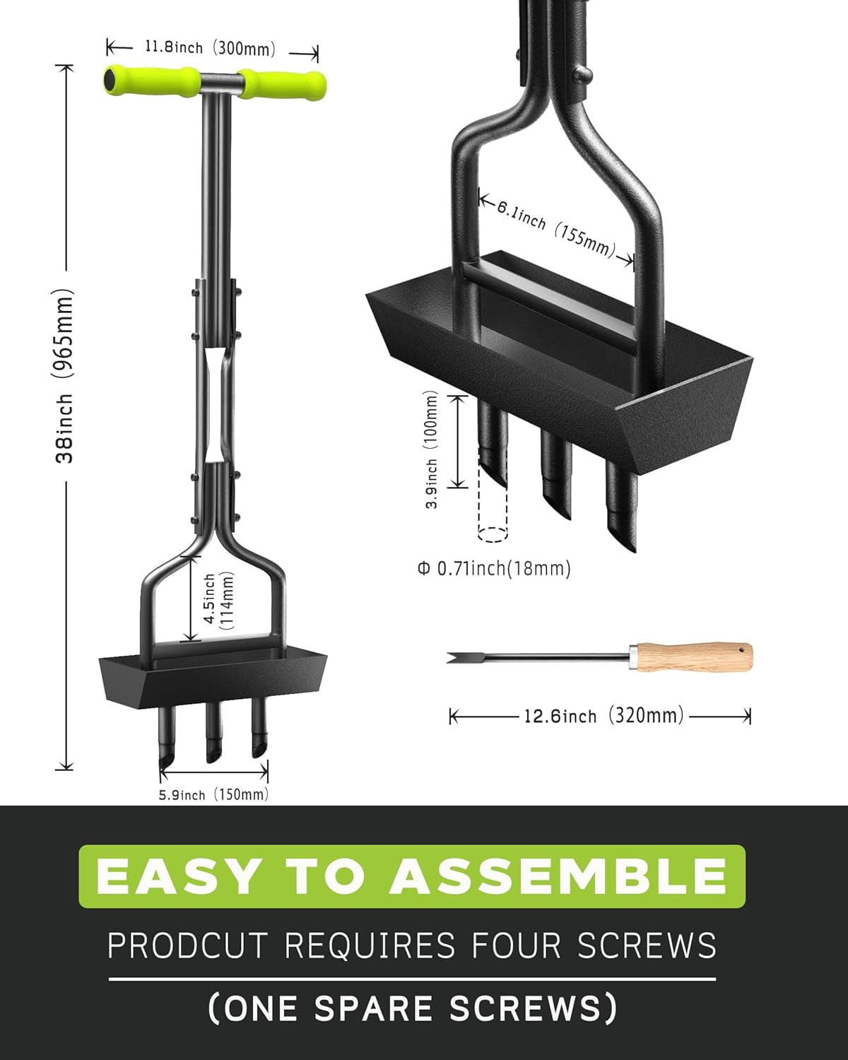 Lawn Aerator Coring Tool with Soil Core Tray, Manual Garden Plug Aerator for Grass Aeration, Yard Aerator & A Cleaning Tool for Compacted Soil, Lawn Care