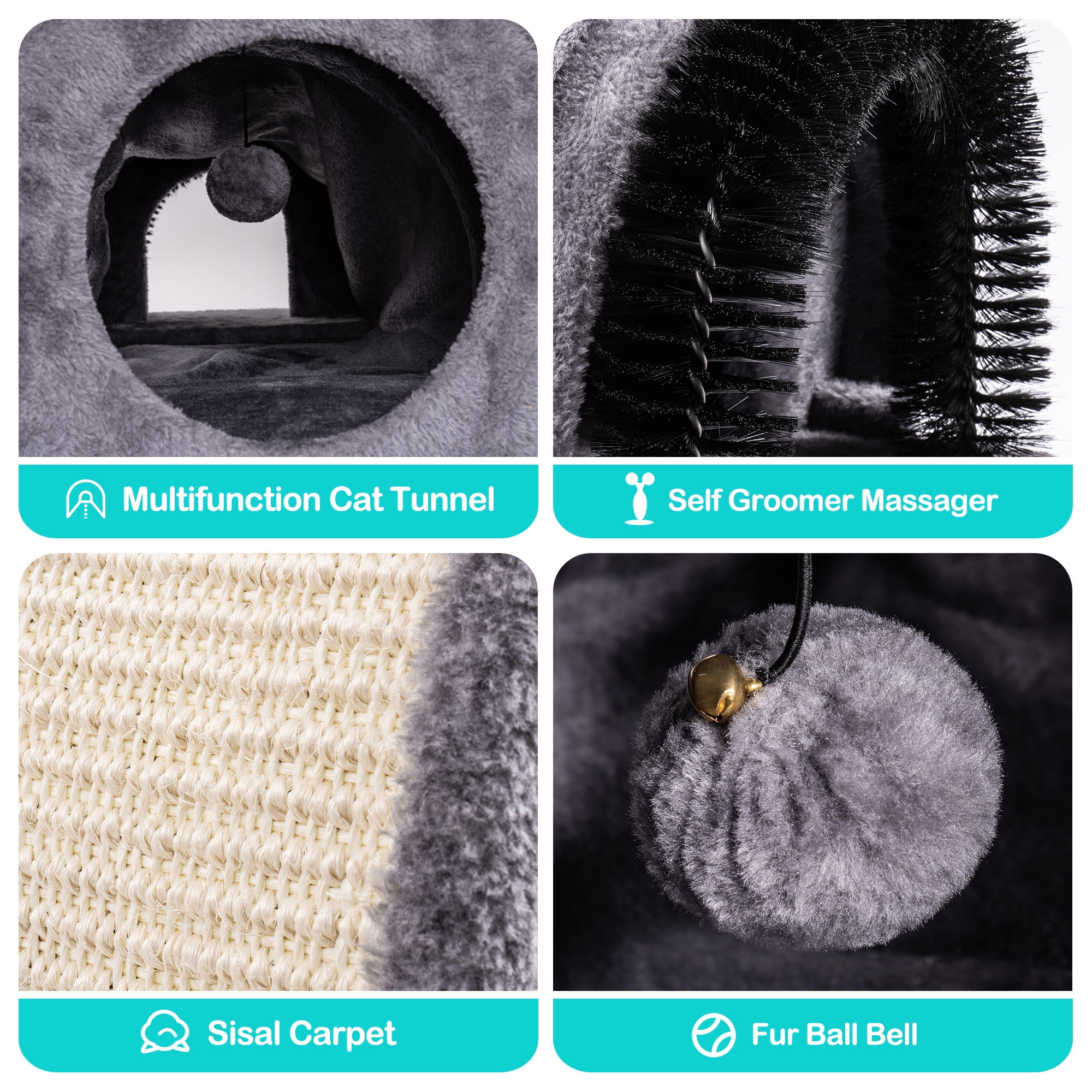 Pefilos Collapsible Cat Tunnel Sisal Scratching Bed with Plush Balls for Pet House Grey Pefilos Collapsible Cat Tunnel Sisal Scratching Bed with Plush Balls for Pet House Grey