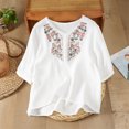 thumbnail image 7 of Lpmadey Floral Embroidered Tops for Women 3/4 Sleeve Boho Vacation Dressy Casual Shirts V Neck Tunic Tshirt, 7 of 7