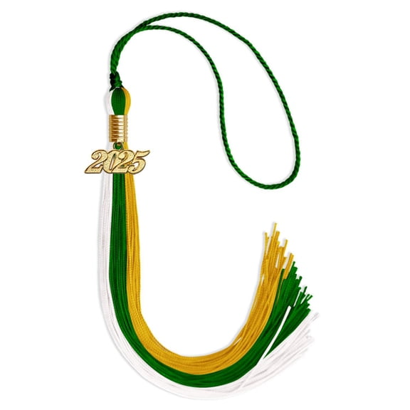 Endea Graduation Green/Gold/White Graduation Tassel with Gold Date Drop