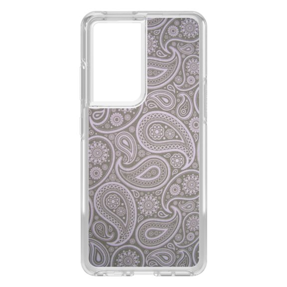 DistinctInk Clear Shockproof Hybrid Case for Galaxy S21 ULTRA 5G (6.8" Screen) - TPU Bumper, Acrylic Back, Tempered Glass Screen Protector - Grey Black Paisley