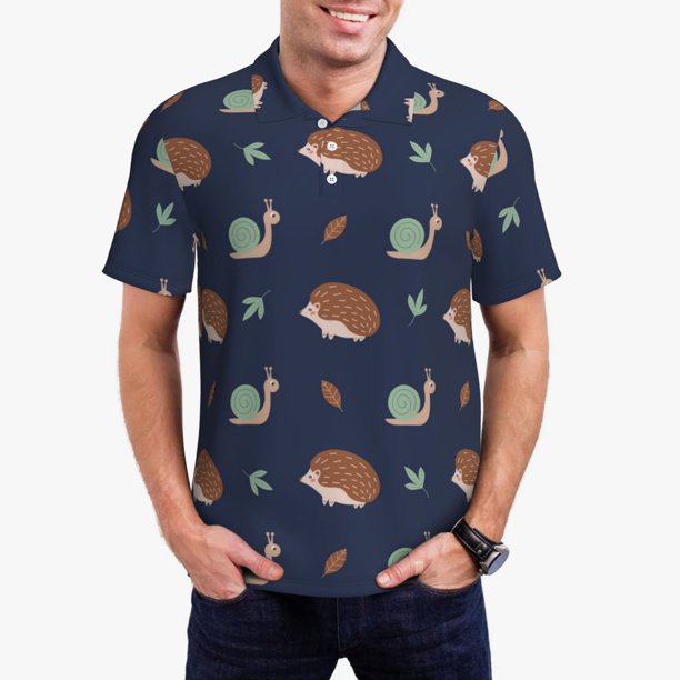 Balery Hedgehog And Snail Camisa Polo de Hombre con Estampado, de Manga Corta y Tejido Medio, Camisa Tipo Golf Polo-Small