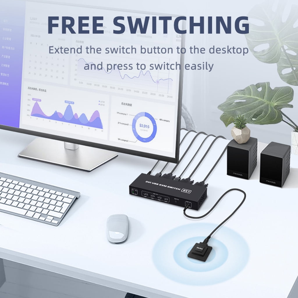 WINDLAND DVI KVM Switch 2-port DVI Screen Splitter 2 In 1 Out Adapter for Keyboard and Mouse Printer Computer Shared Switcher Hub