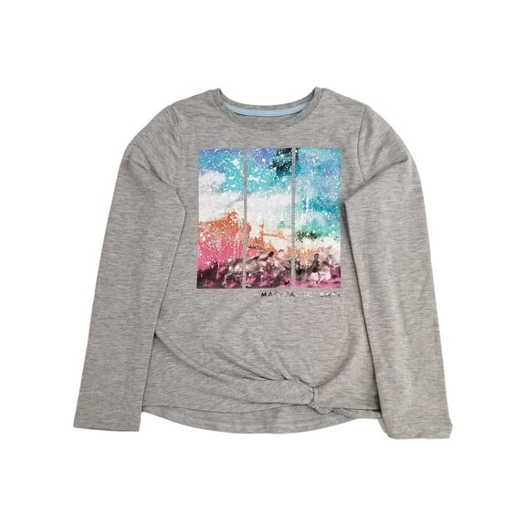 Frozen 2 Girls Gray Long Sleeve Elsa Anna Magical Journey Artsy Tee T-Shirt L